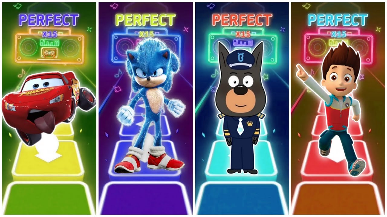 McQueen vs Sonic vs Sheriff Labrador vs Ryder in Tiles Hop EDM Rush🎶