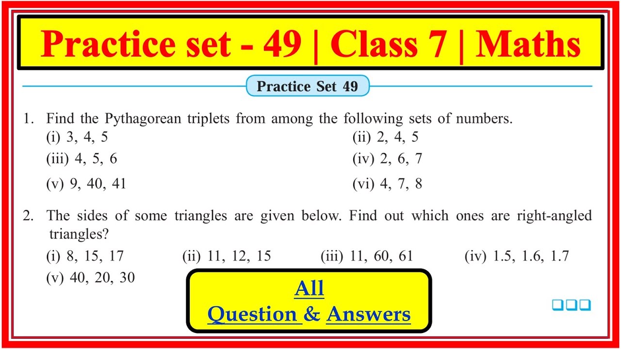 Practice set 49 class 7 math | pythagoras theorema | chapter 13 | Maharashtra state board 