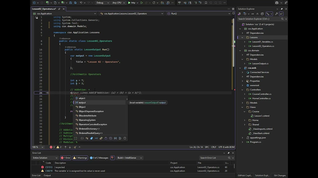 C# Lesson 02 - Operators in C# | Arithmetic, Comparison & Logical Operators