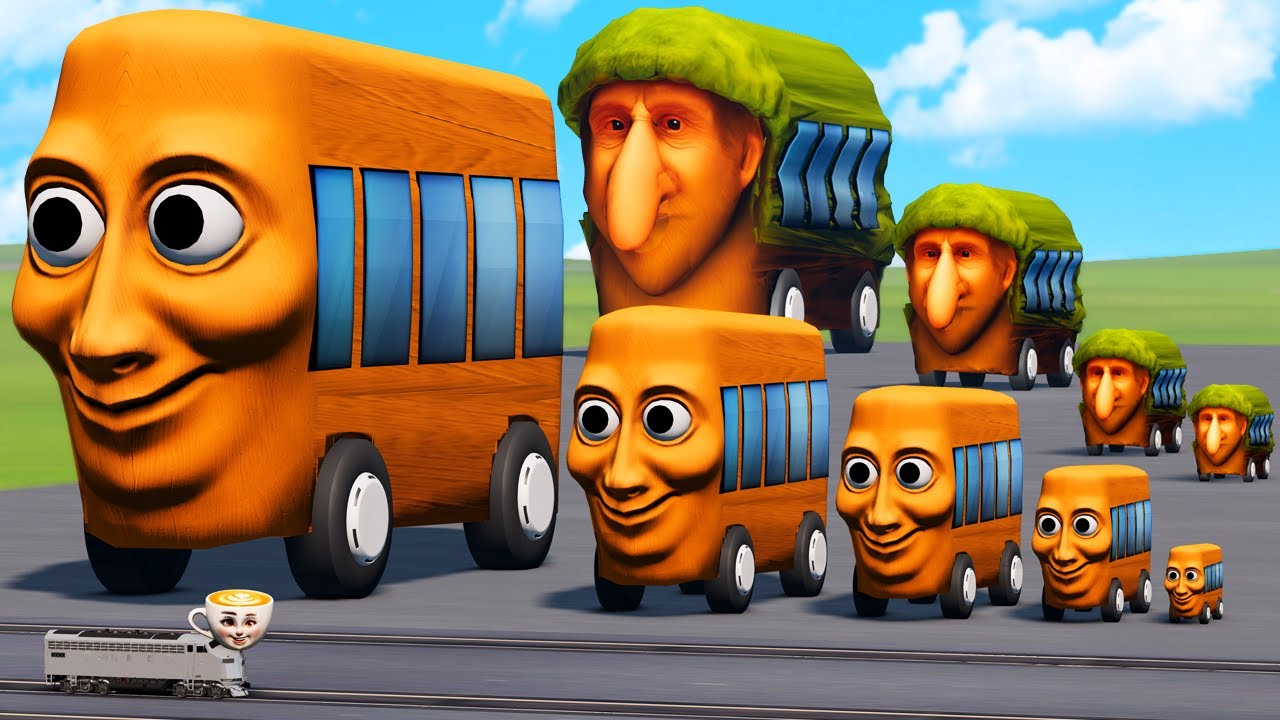 Big & Small Tung Tung Sahur Bus vs Brr Brr Patapim Bus vs Ballerina Trains | BeamNG.Drive