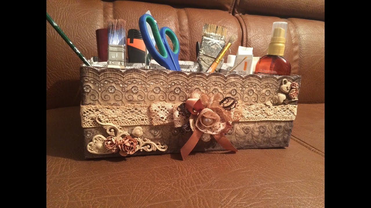 Органайзер из картонной коробки своими руками. Diy.  Organizer from a cardboard box the hands.