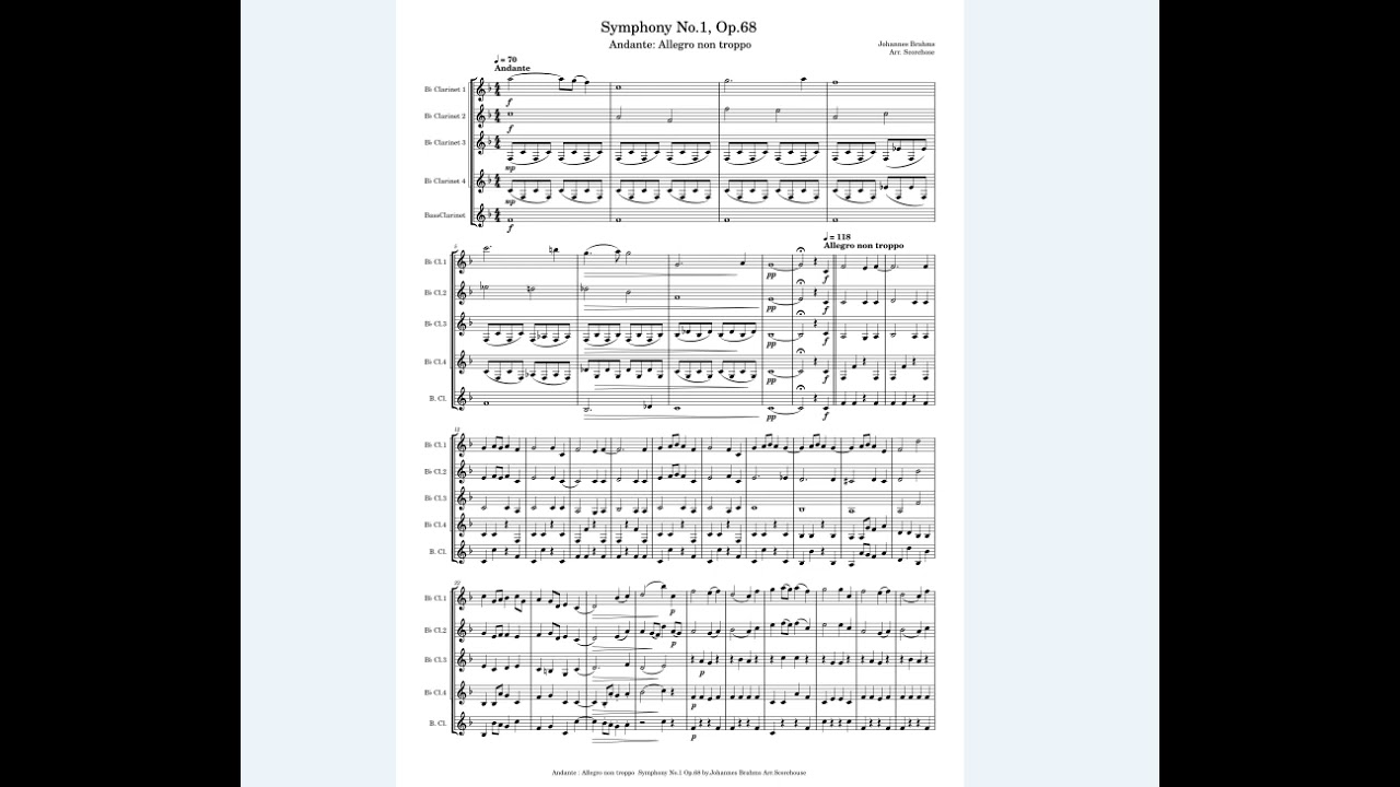 ClE1 J.Brahms Symphony No.1 Op.68 4mvt for Clarinet QuintetArr.Scorehouse