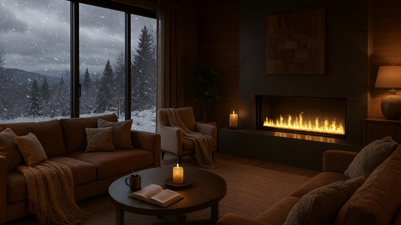 Evening Snowstorm at the Cedar Creek Lodge ❄️ 10 Hours Fireplace Ambience & Heavy Snow 4K ASMR Bliss