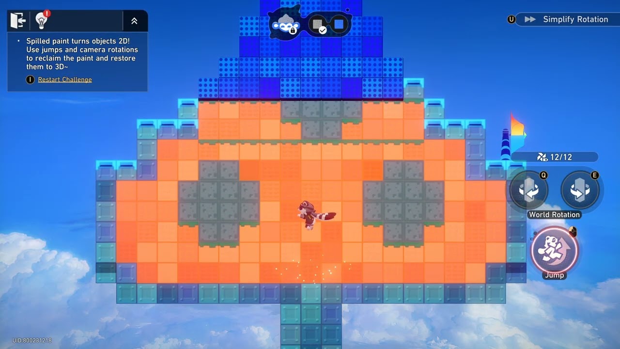 Spilled paint turns objects 2D! Use jumps and camera rotations to reclaim the paint Honkai Star Rail