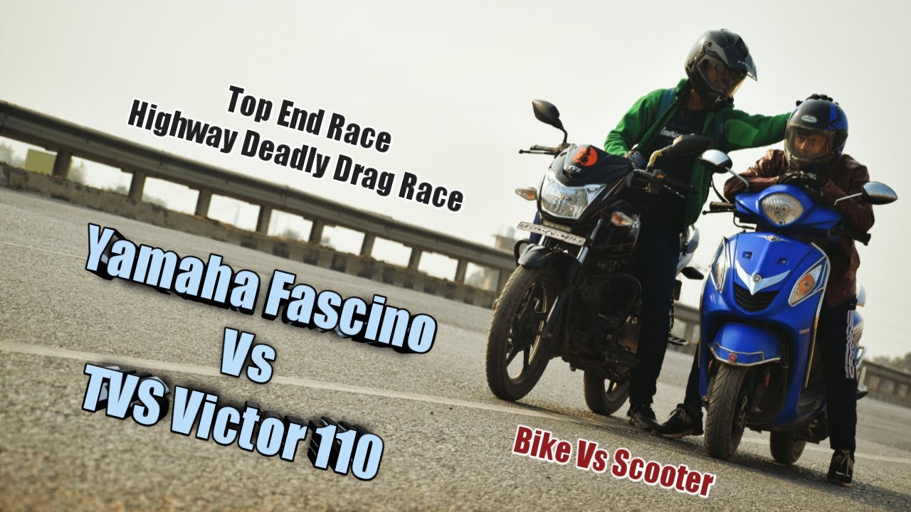 Yamaha Fascino Vs TVS Victor 110 | Top End Race | Drag Race | Scooter Vs Bike | UP65 Racers
