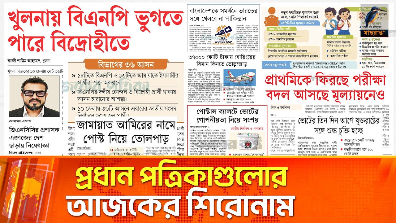 প্রধান পত্রিকাগুলোর আজকের শিরোনাম।০২.০২.২০২৬ | Maasranga News