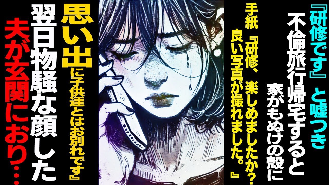 【漫画】『研修です』と嘘つきと不倫温泉→帰宅すると家がもぬけの殻に→テーブルの手紙『研修、楽しめましたか？写真も撮れましたね。思い出に子供達とはお別れです。』→翌日物騒な顔した夫が玄関におり