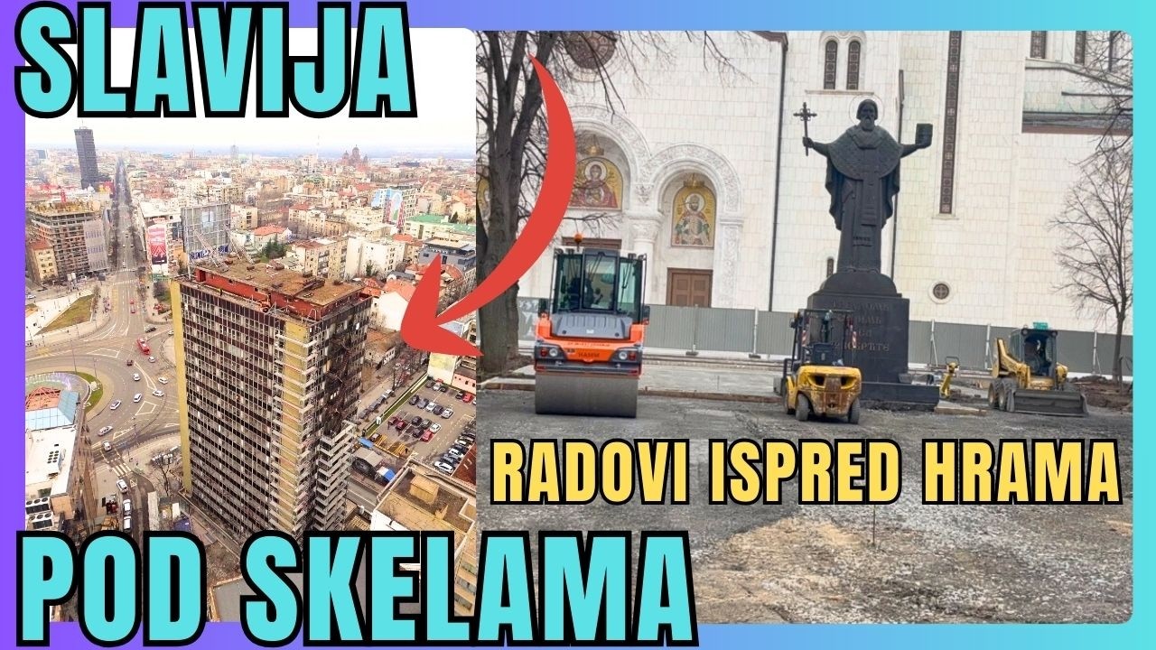 Uklonjene polomljene ploče na prilazu Hramu, nastavak obnove. Na hotelu ,,Slavija