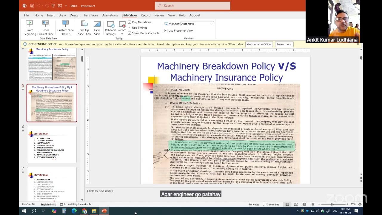 Unfolding Machinery Breakdown Policy and claims - Concluding session ( Part-II)