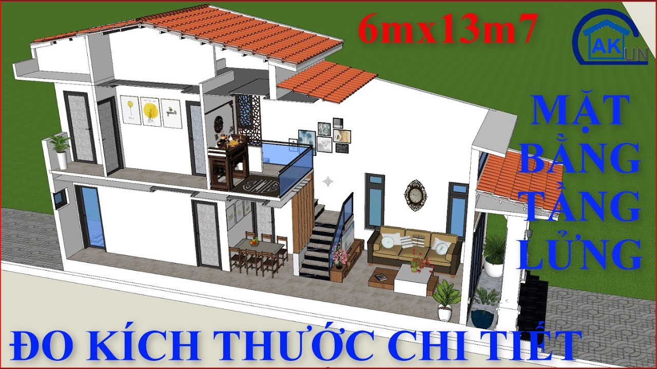 Mặt Bằng Tầng Lửng Nhà Gác Lửng 6x13m7 Thiết Kế Thông Minh | Nhà Đẹp Dakcun Dk157