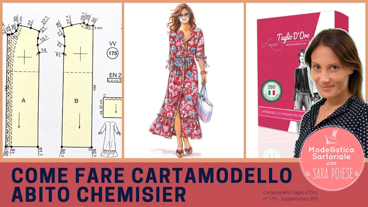 Come fare Cartamodello Abito Chemisier |  modello 175 Taglio d'Oro | in sartoria con Sara Poiese