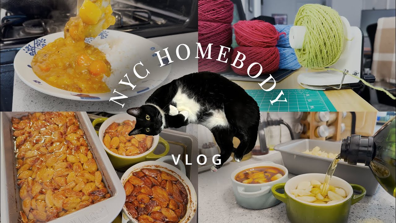 NYC Homebody Vlog | Le Creuset unboxing, garlic confit, winding yarn, Japanese curry meal prep
