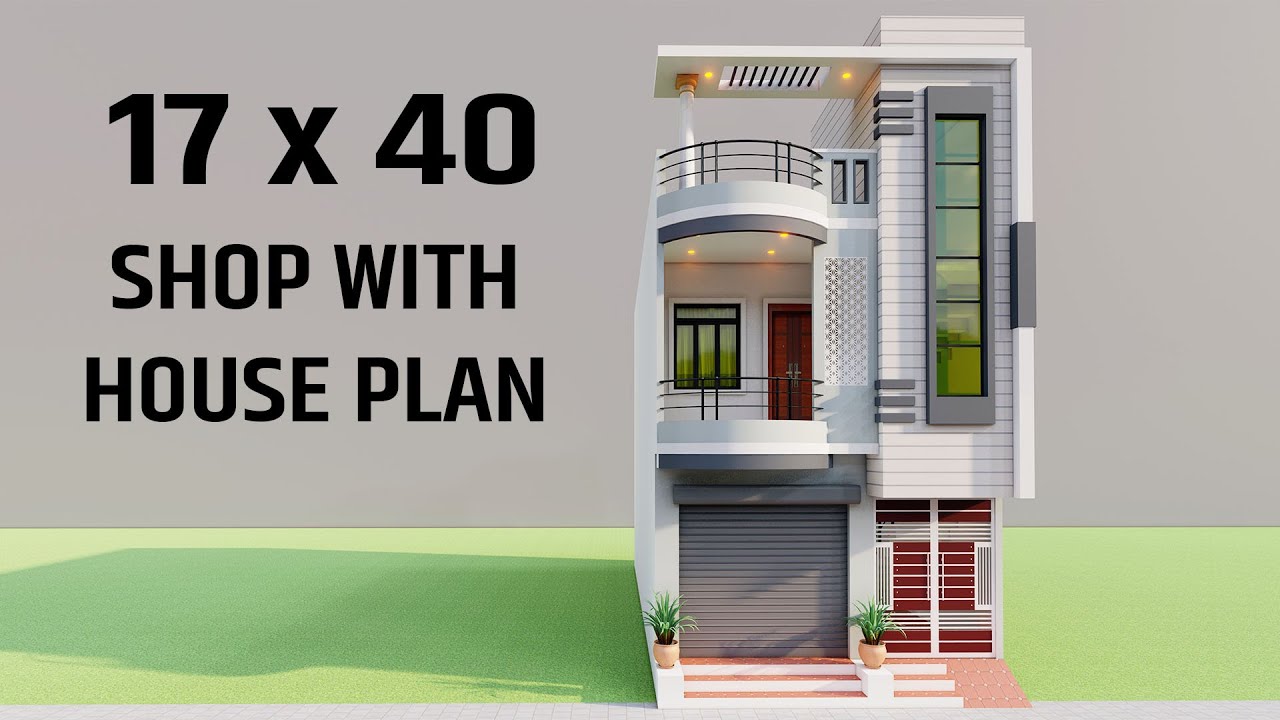निचे दुकान और तीन कमरे का मकान,3D 17x40 Shop With House Design,दो मंजिल का शानदार मकान