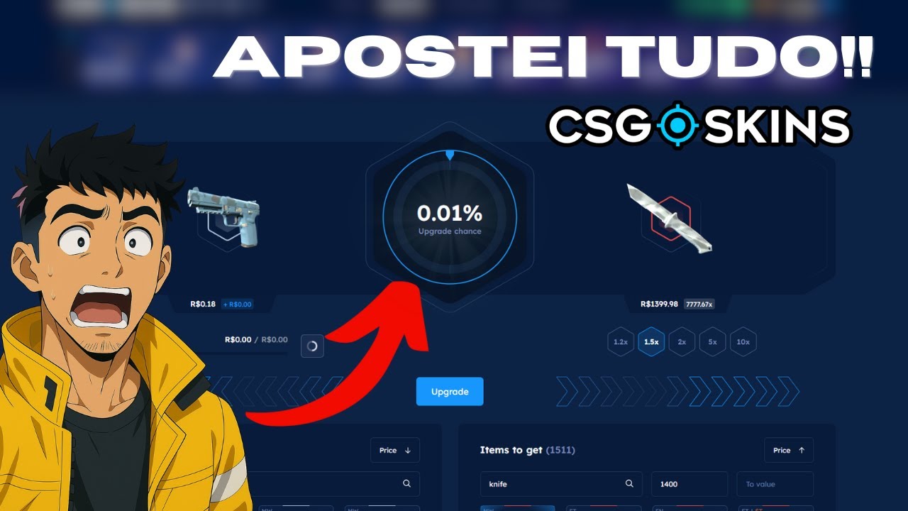 APOSTEI R$200 no csgoskins e perdi tudo(recuperei???) Do 0 até a Faca #02