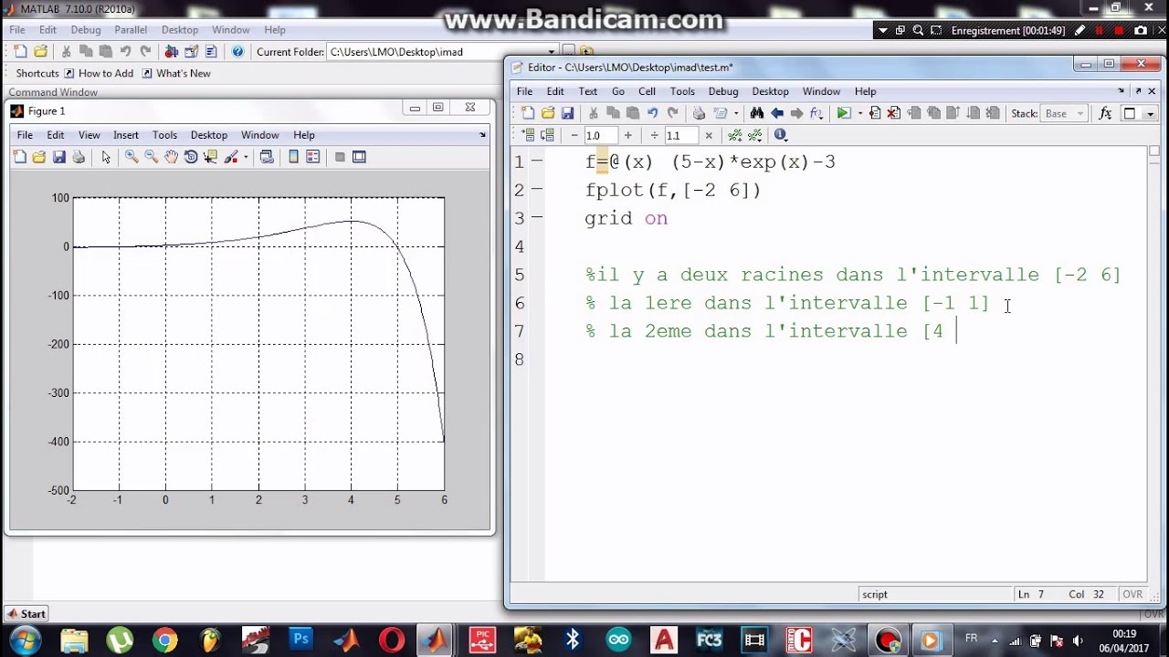 MATLAB -Method  de Dechotomie ( Bissection )