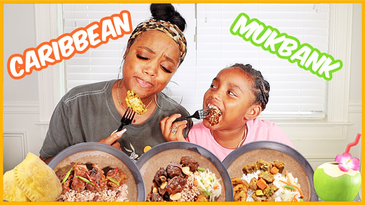 HUGE CARIBBEAN MUKBANG WITH OXTAILS, CURRY GOAT, JERK CHICKEN AND MORE! | Ellarie