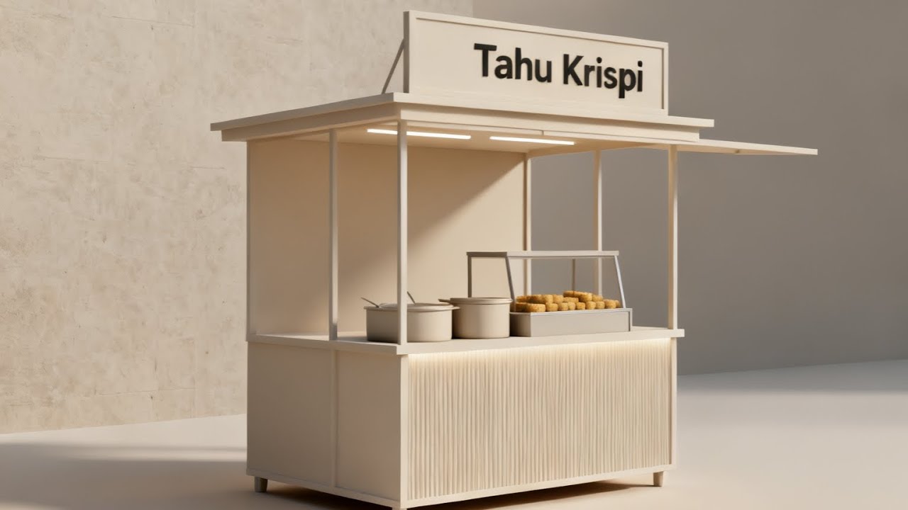 ide design warung tahu krispi minimalis | minimalist crispy tofu stall design idea