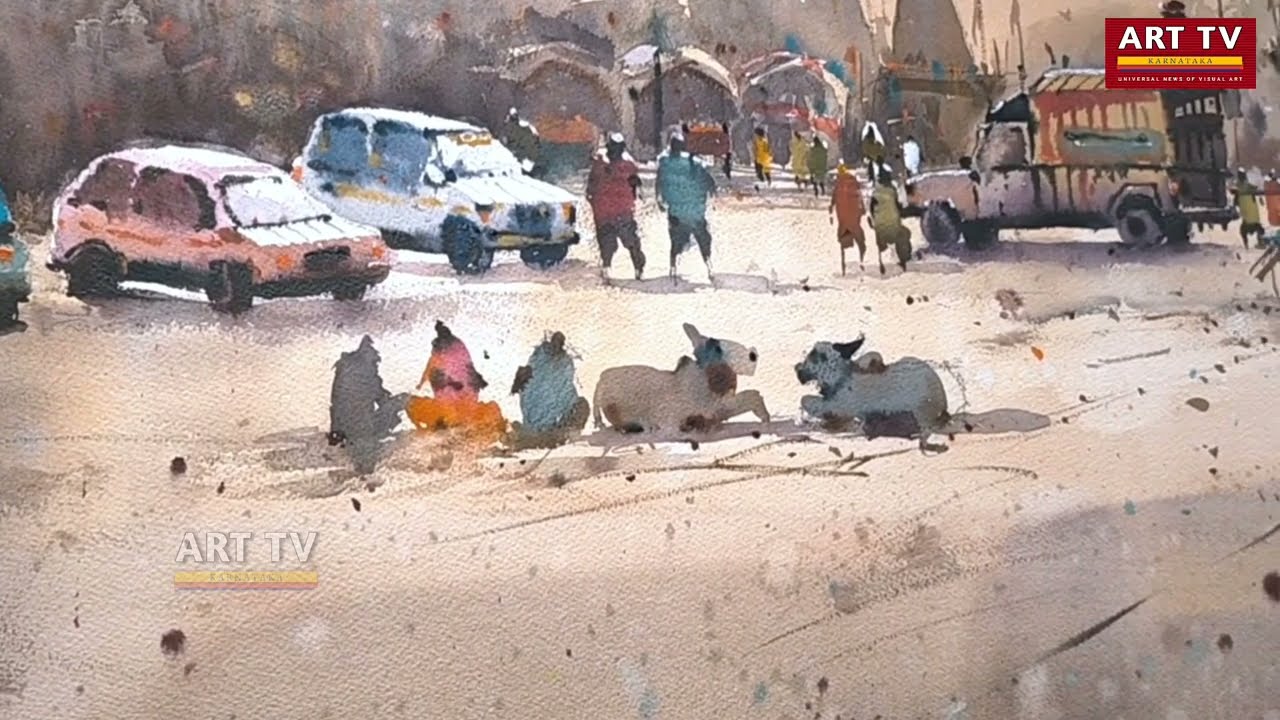 'Earthy Aroma' Water colour Landscape Paintings by K. S. Kamathgoudar | Jehangir Art Gallery Mumbai,