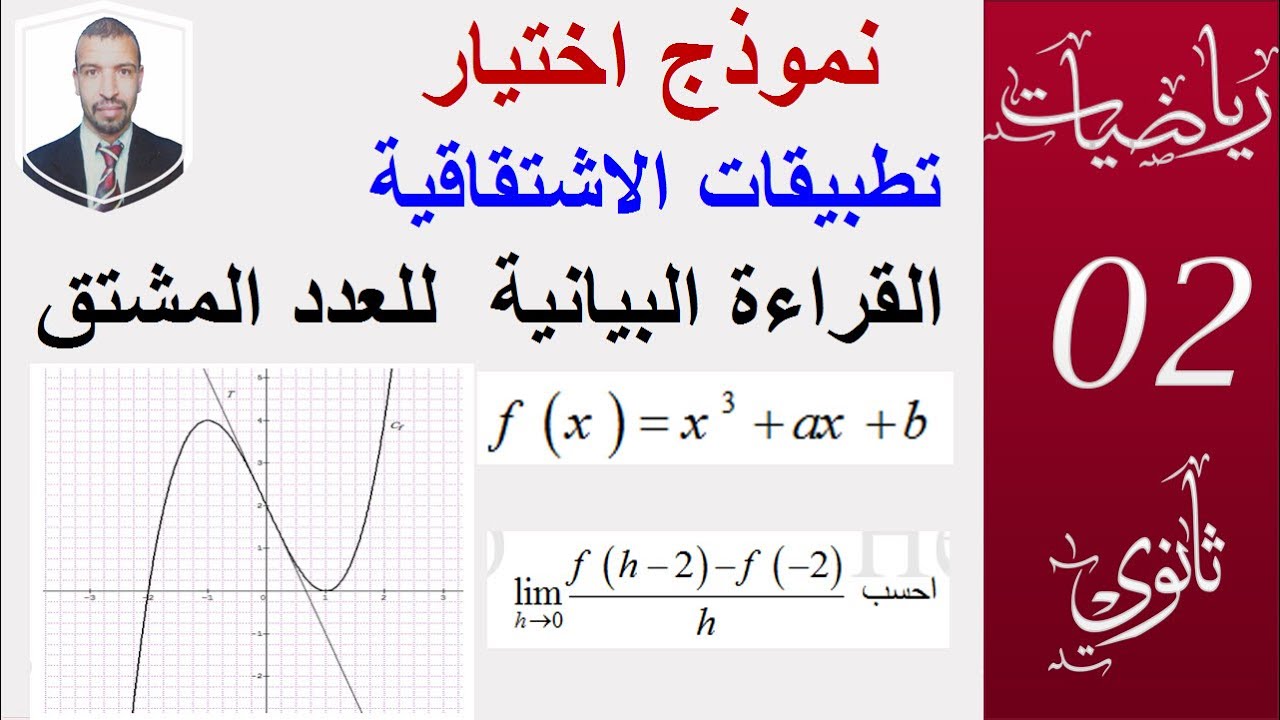 نموذج اختبار  تطبيقات الاشتقاقية  (السنة 2 ثانوي ( علوم ، تقني رياضي ، رياضيات )