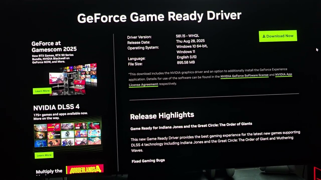 Nvidia driver 581.15 out now.