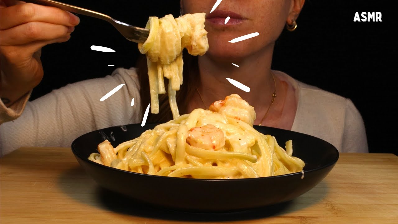 CREAMY PRAWNS PASTA | COOKING & EATING SOUNDS | ASMR | MUKBANG