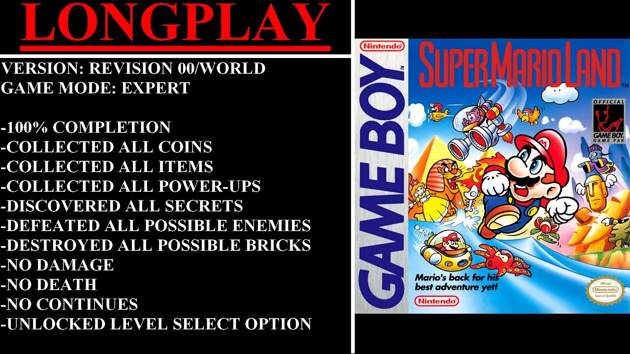 Super Mario Land [Rev 00/World] (Game Boy) - (Полное прохождение | Экспертный режим | 100%)