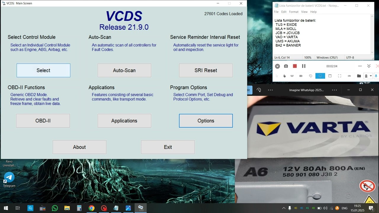 Codare baterie dupa inlocuire Audi, VW, Skoda, Seat folosind VCDS. Battery Coding on VAG group.