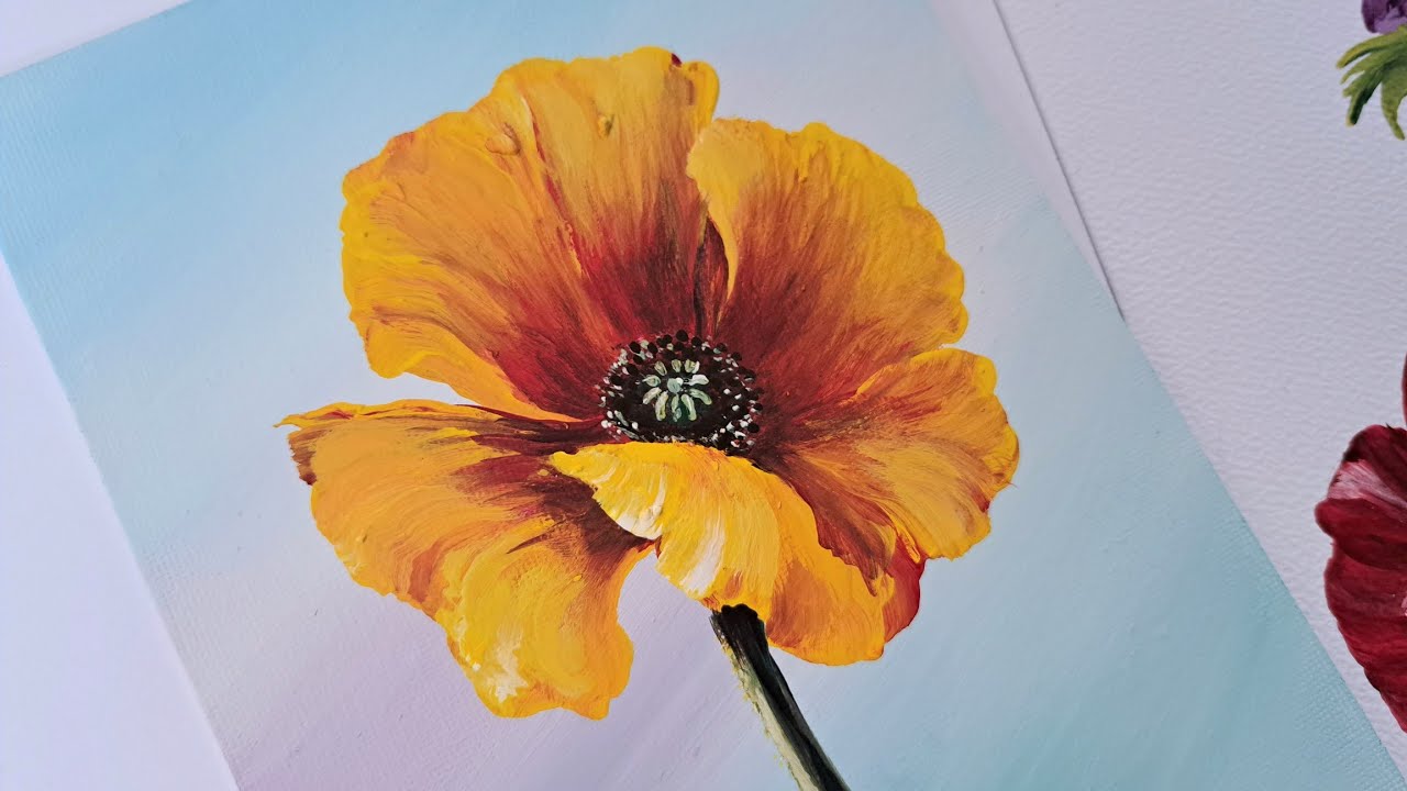 Como pintar amapolas con pintura acrilica tutorial para pintar flores. Poppy painting decorative
