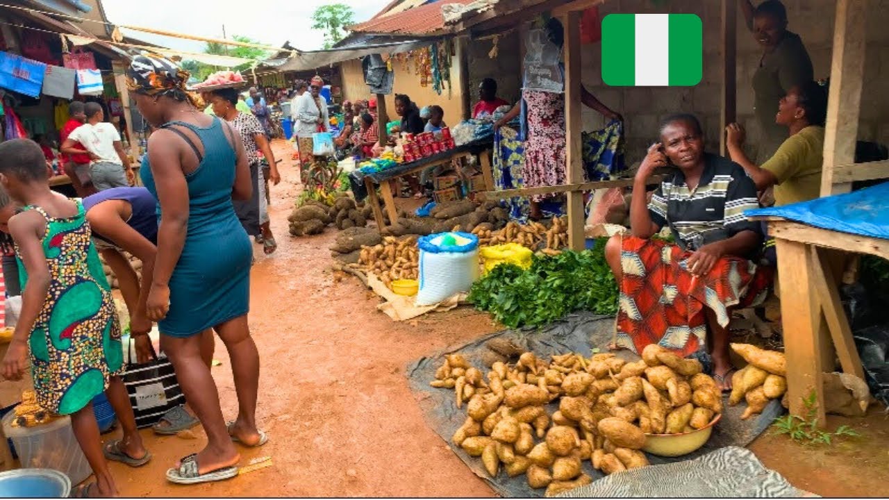Rural African Village Market Day in Nigeria West Africa
