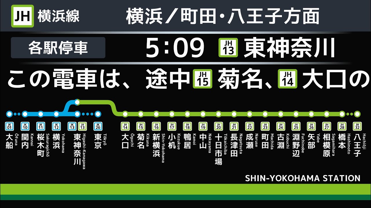 JR東　横浜線　新横浜駅　接近放送　（発車標再現）　発車メロディ