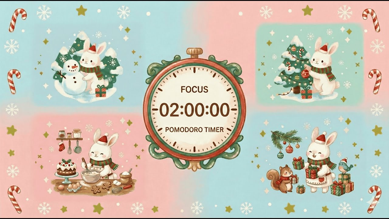 Christmas Cozy Pomodoro Timer | 50 Min Focus + 10 Min Break ×2 | Cute Bunny Study Session | lofi❄️🐰