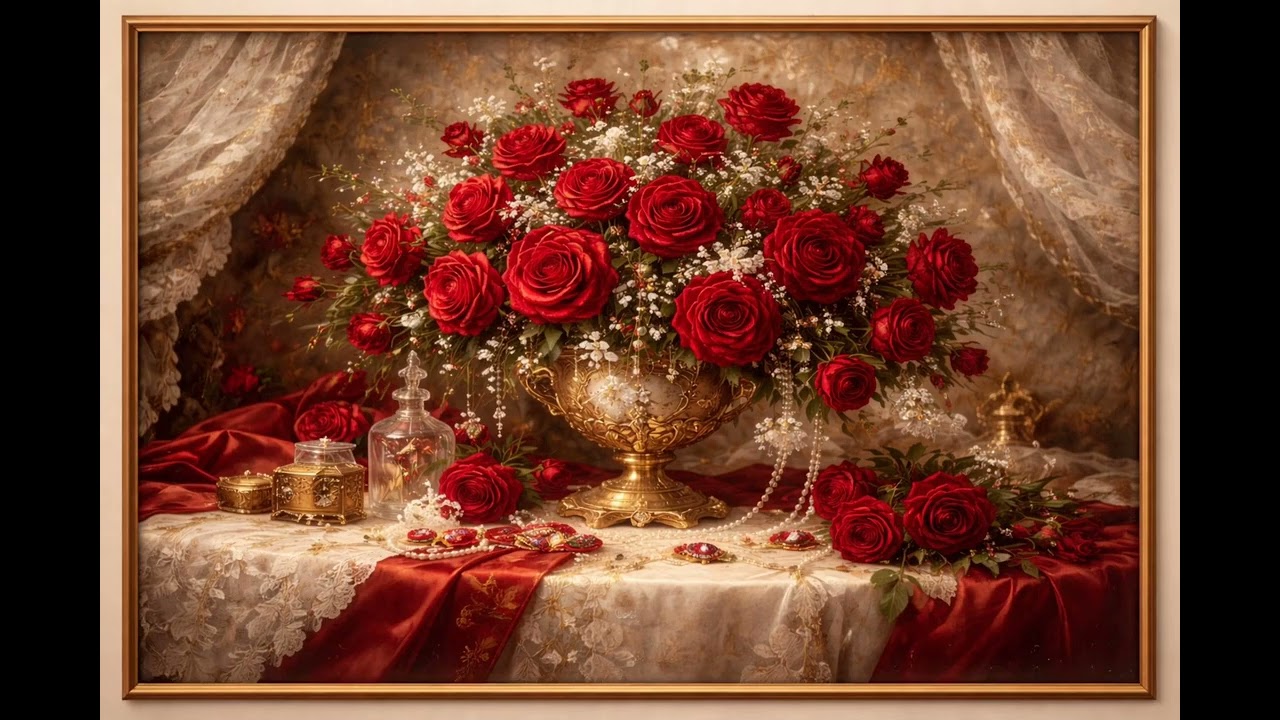 Luxury TV Painting Screen | Royal Rose Vase