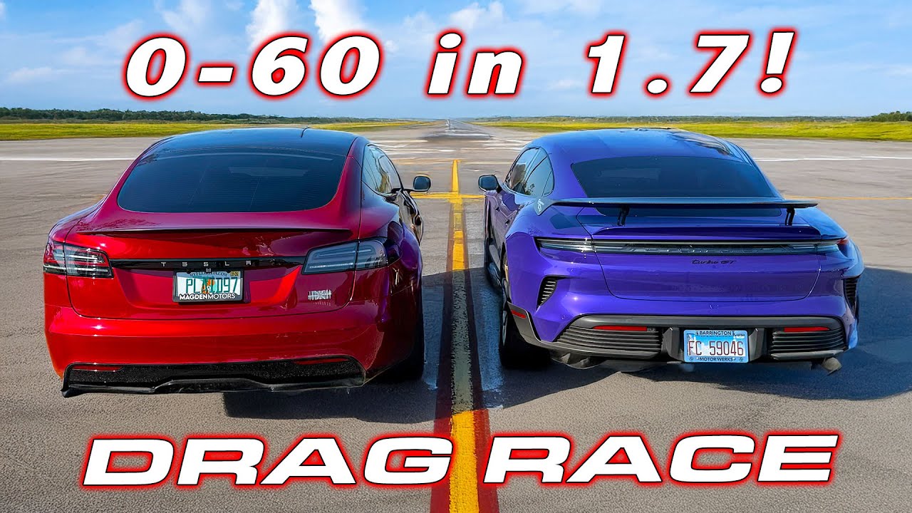 Quickest Porsche EVER! * 1092 HP Taycan Turbo GT Weissach vs Tesla Model S Plaid 1/4 Mile DRAG RACE