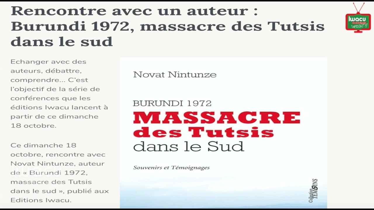 Rencontre avec un auteur: « Burundi 1972, massacre des Tutsis dans le sud»