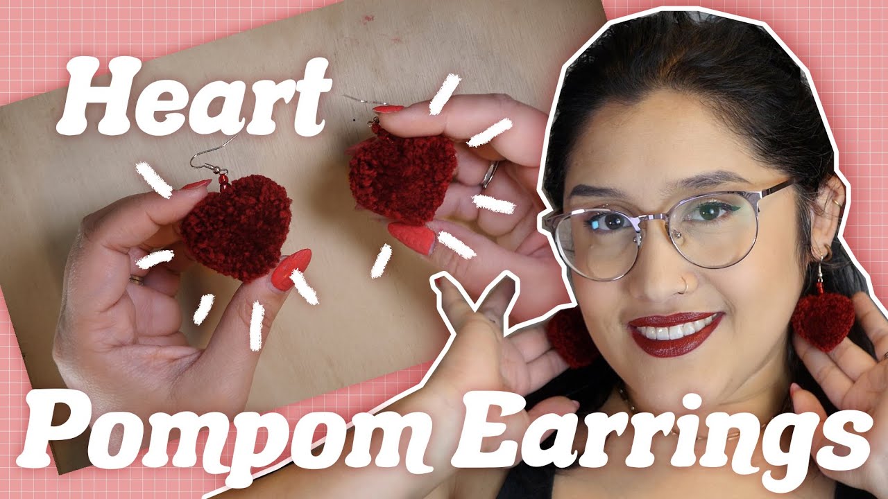 Heart Pom Pom Earrings