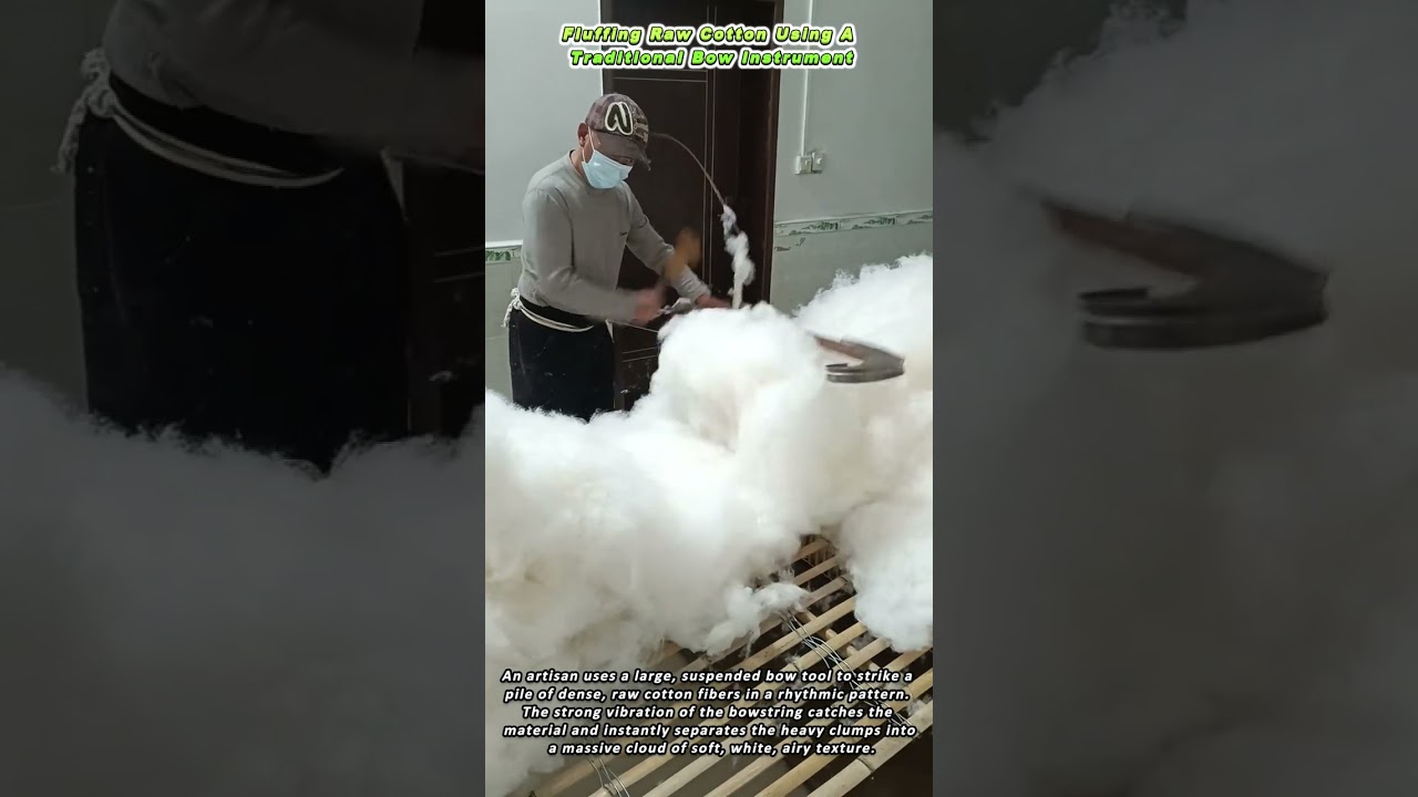 Fluffing Raw Cotton Using A Traditional Bow Instrument