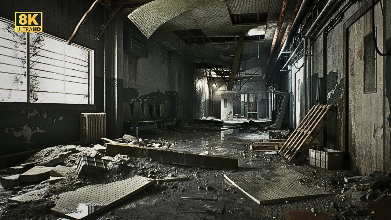 8K Unreal Engine Derelict Corridor Megascans Walkthrough | Hyper-Realistic Post-Apocalyptic Scene