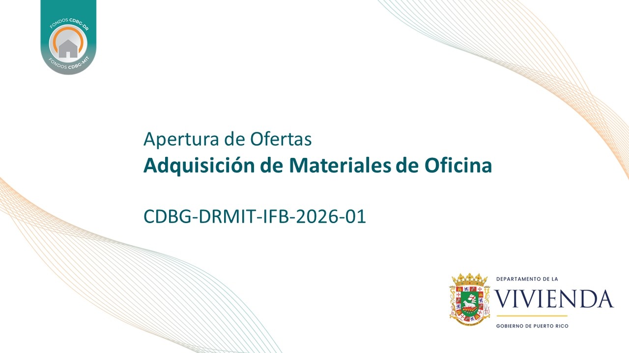 CDBG-DRMIT-IFB-2026-01| Apertura de Ofertas | Adquisición de Materiales de Oficina