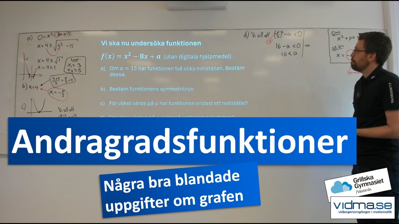 Matematik 2. FÖRSTÅELSE FÖR ANDRAGRADSFUNKTIONER - Blandade uppgifter