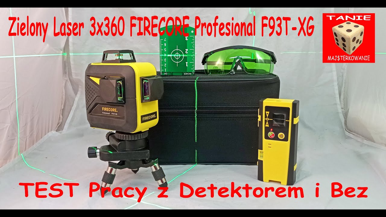 Zielony Laser 3x360 FIRECORE Profesional F93T-XG - TEST Pracy z Detektorem Zewnętrznym Oraz Bez