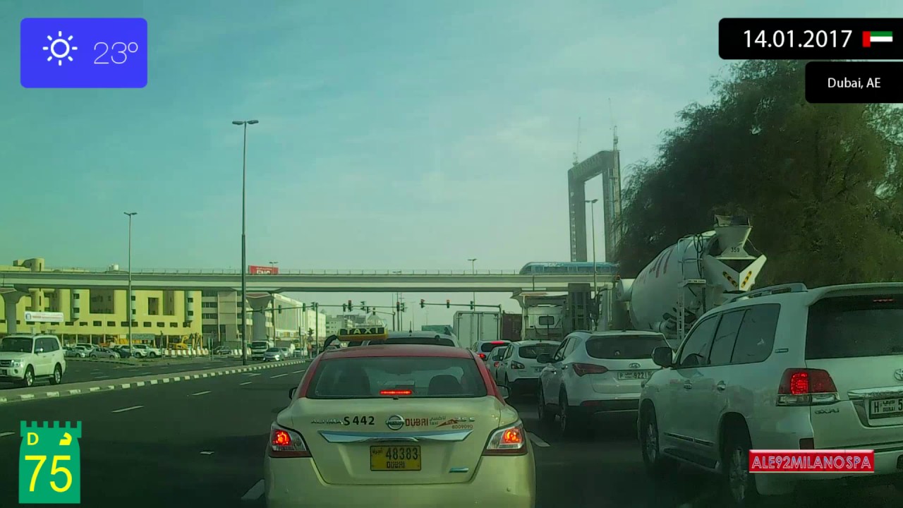 Driving through Dubai (UAE) from Al Raffa to Za'abeel 1 14.01.2017 Timelapse x4