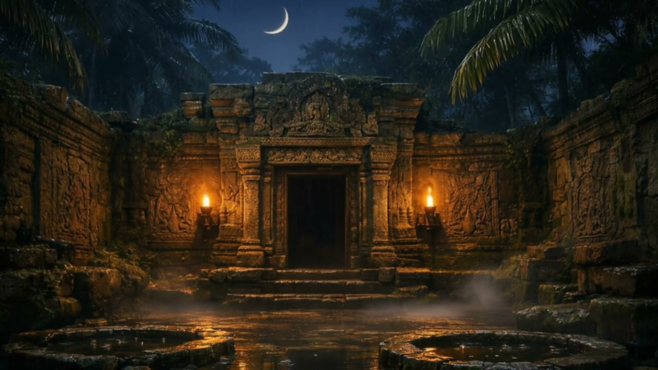 Jungle Temple Rain Ambience 🌙 Monsoon Drizzle on Ancient Ruins for Sleep