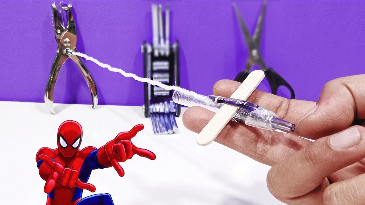 Functional DIY Spider-Man Web Shooter With Pen , Homemade Spiderman Web Shooter , Spider Web‼️