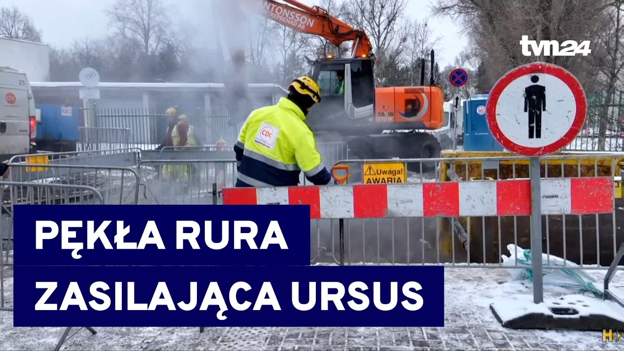 Pękła rura zasilająca dzielnicę Ursus w Warszawie. P&oacute;ł tysiąca budynk&oacute;w bez dostaw ciepła