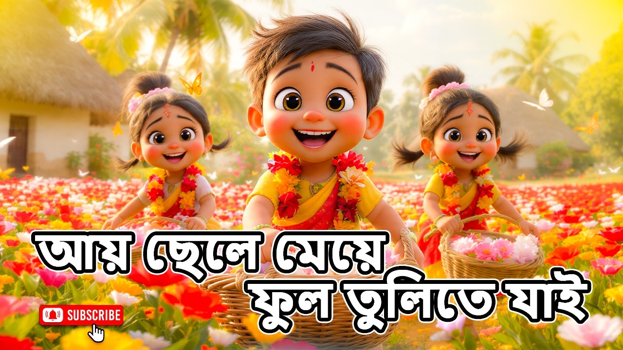 Aay Chelera Aay Meyera | ফুল তুলিতে যাই  |  Bangla Nursery Rhyme Song |Kids World Nursery TV