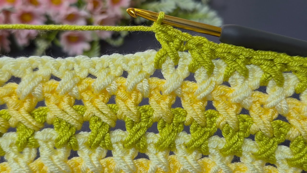 Wonderful Tunisian knitting pattern continues to knit#crochet#knıttıng 🐥🌿🐥🌿🐥🌿