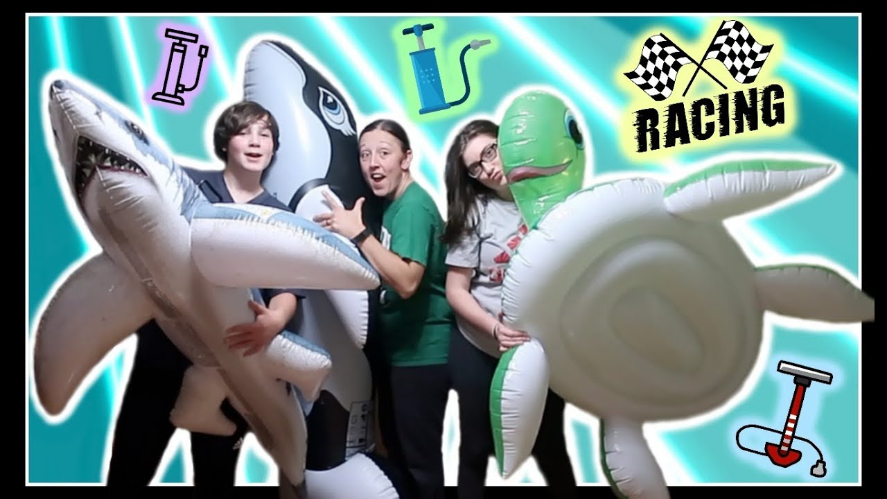 THE RACE TO POP THE INFLATABLE ANIMAL FLOATIES CHALLENGE! *Extremely difficult!*