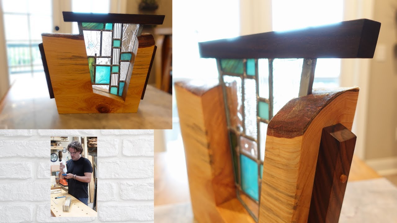 Swamp Cypress & Walnut Art | Handcrafted Wood and Stained Glass Sculpture