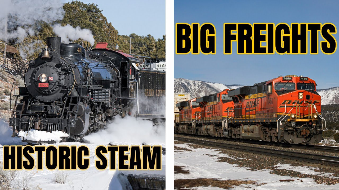 Huge Freight Trains + Historic Steam around Flagstaff, Arizona