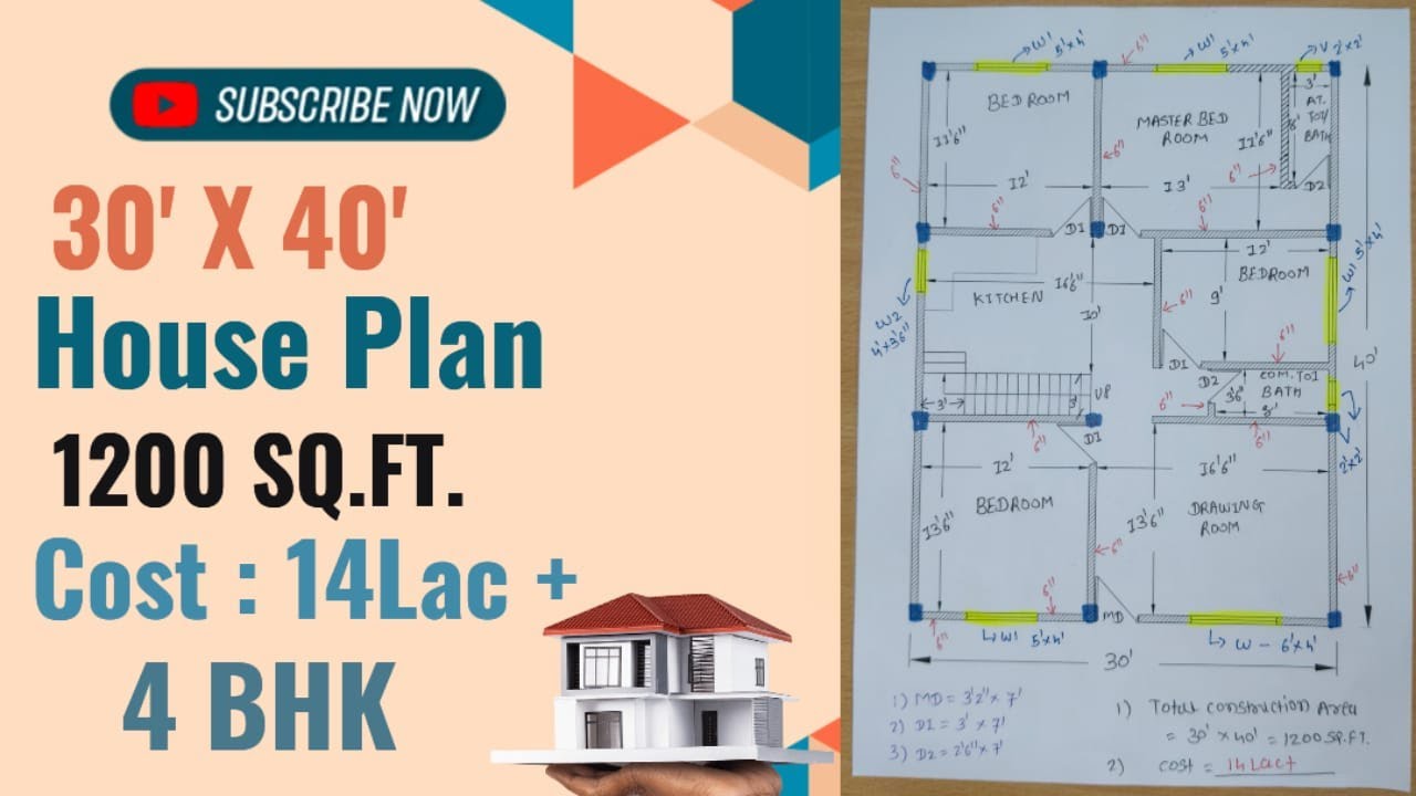 30x40 House Plan|1200 Sq.feet|4BHK house plan|30'by40' House Plan in 14 Lac|30*40 Ghar ka Naksha